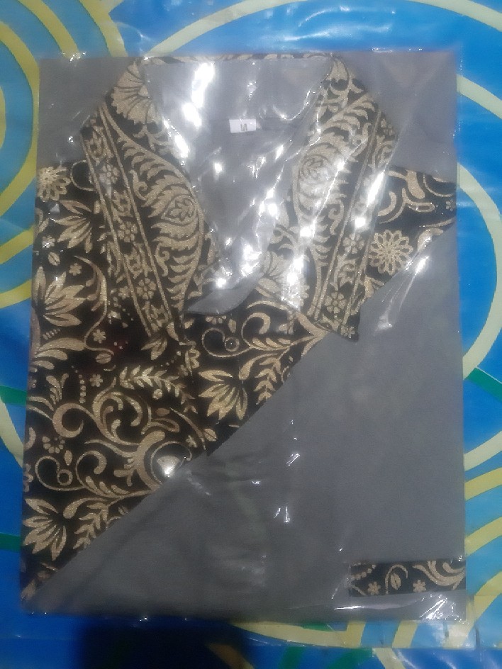 Batik Kemeja Pria Lengan Pendek  Motif Slempang Abu Hitam Alkhalis