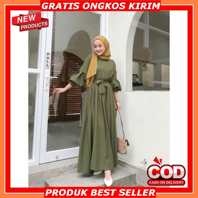 Casi Gamis Midi Dress Original Moela Berlabel Korea Style Muslim Remaja Vintage Premium Lengan Panja