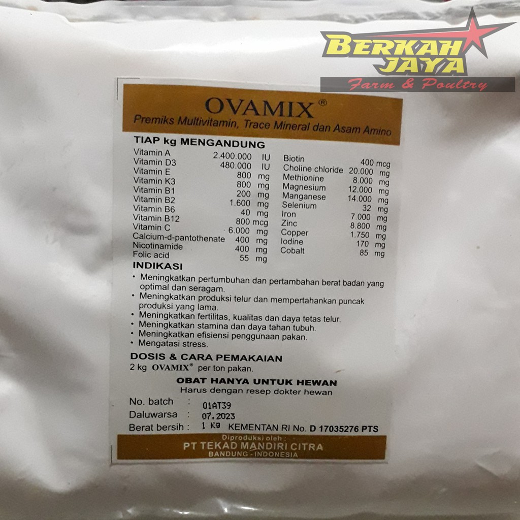 OVAMIX Premix Pakan Ayam  Multivitamin Trace Mineral dan Asam Amino