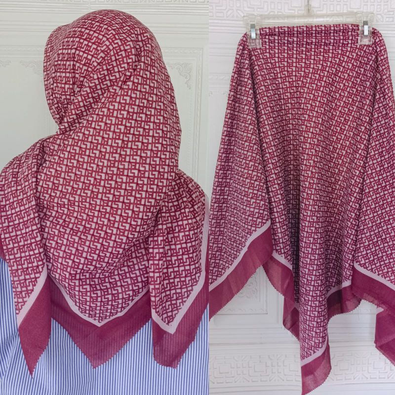 VOAL MOTIF 2IN1/HIJAB VOAL/VOAL DEEKA/DEEKA MOTIF/VOAL MURAH/HIJAB SEGIEMPAT/MOTIF MERAH PUTIH