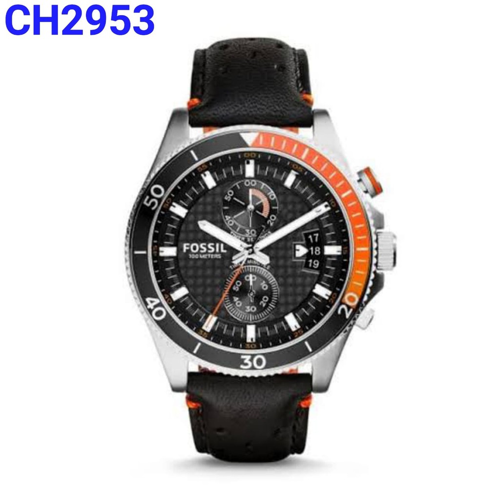 termurah FOSSIL CH 2953 Original,chrono baterai, strap kulit, 45mm box tin , manual book