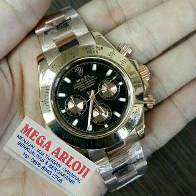 Super Sale JAM TANGAN COWOK PRIA ROLEX DAYTONA ROSEGOLD HITAM SUPER PREMIUM AAA Ready Stock