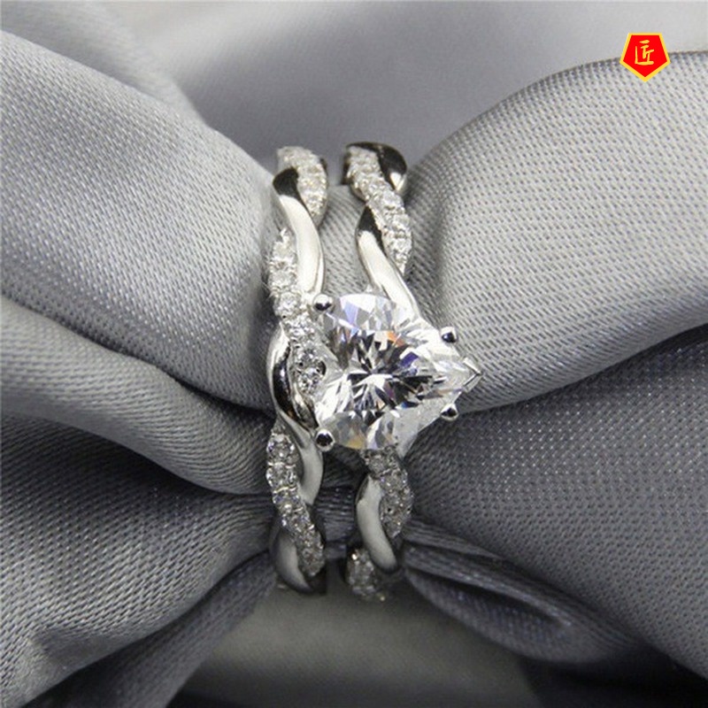 [Ready Stock]Heart-Shaped Diamond Ring Set Fashion Elegant Graceful