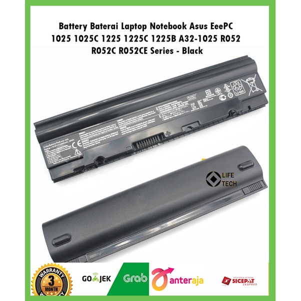 Battery Batrai Baterai Laptop Notebook Asus EeePC 1025 1025C 1225 1225C 1225B A32-1025 R052 R052C R052CE Series - Black