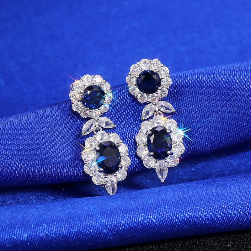 Anting Menjuntai Bahan Cubic Zirconia Warna Biru Untuk Wanita