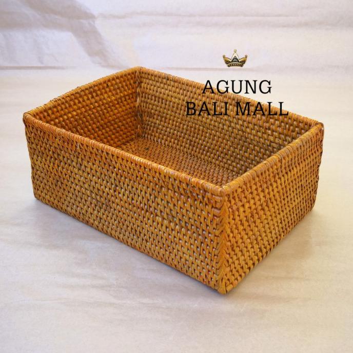 Ready Stock] Keranjang Rotan Persegi Panjang/Box Rotan/Anyaman Rotan Serbaguna - Honey Brown