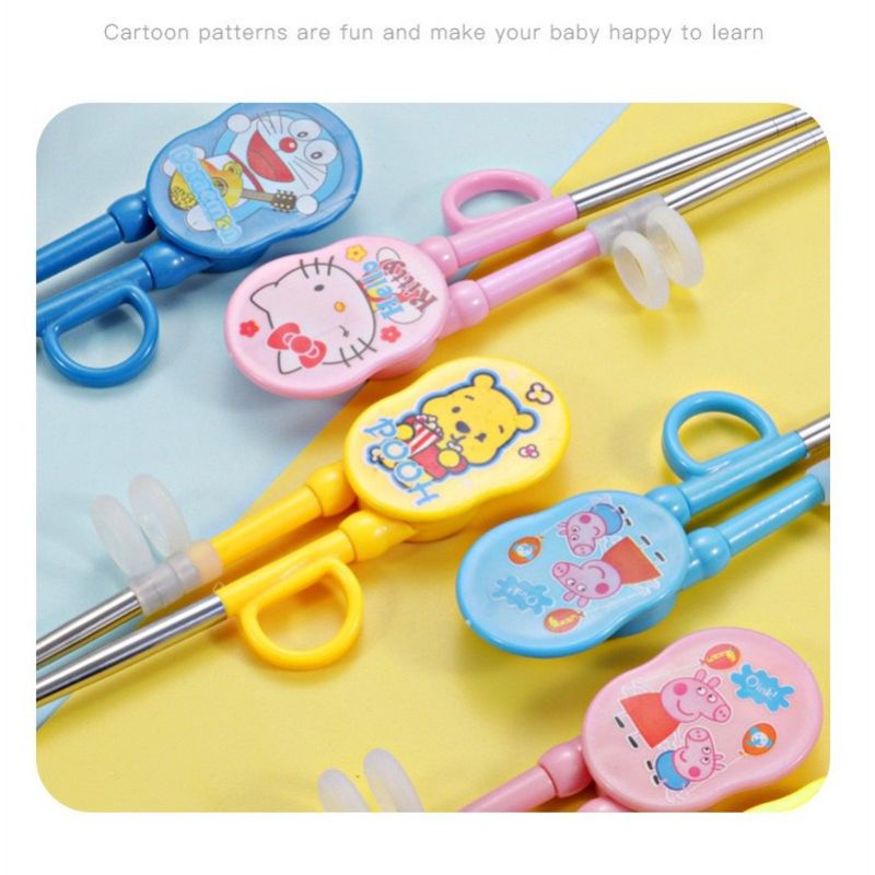 Training chopstick sumpit belajar bento karakter doraemon hello kitty winnie the pooh anak kecil putih