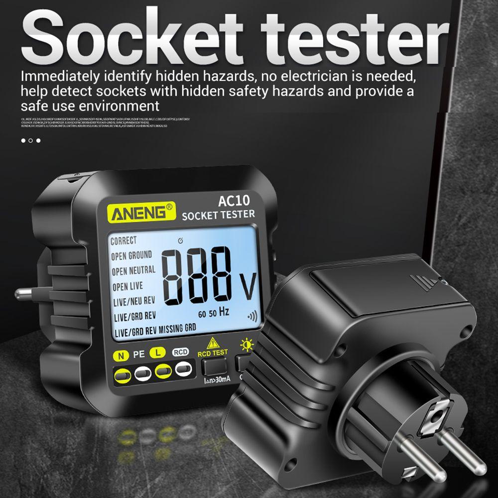 Solighter Digital Smart Socket Tester Multifungsi Arde Zero Line Polarity Phase Cek Tes Tegangan Steker As/UK/EU