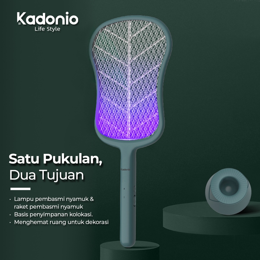 KADONIO Raket Nyamuk Listrik 2in1 Mosquito Swatter Lampu Nyamuk Elektrik Perangkap Nyamuk Lampu Ungu 1200mAh Usb Cas