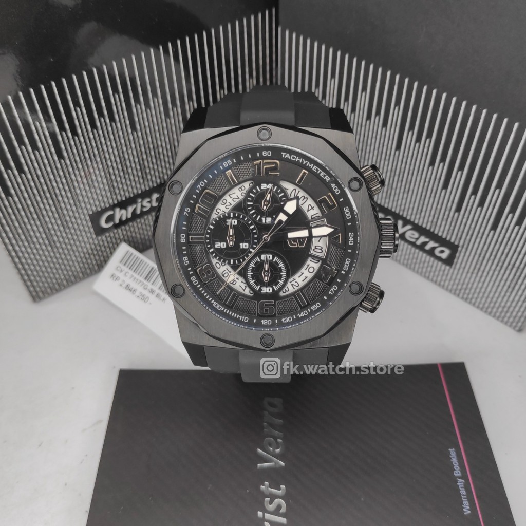 Christ Verra CV C 71177G-36 BLK Chronograph Original Jam Tangan Pria Analog