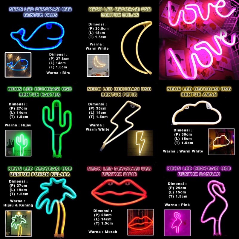 love neon light / neon lamp / neon light / lampu hati / lampu love / lampu kaktus / lampu flamingo