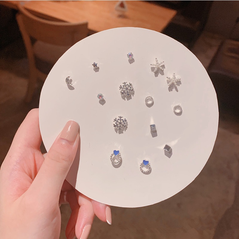 We Flower 7 Pairs S925 Silver Snowflake Butterfly Dolphin Stud Earrings Set for Women Girls Chic Ear Jewelry-11