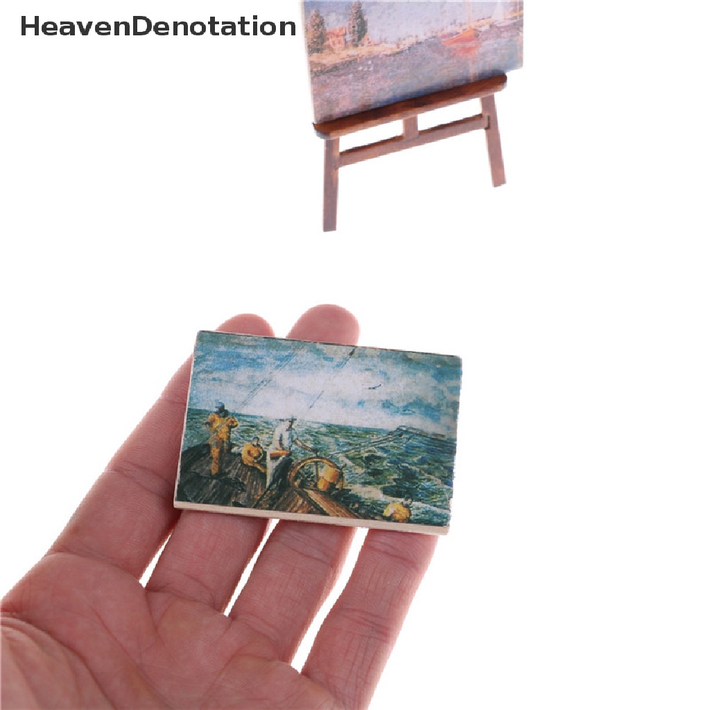 [HeavenDenotation] Dollhouse Miniature Accessory Artist Easel Stand &amp; 2 Wood Paintings Pictures