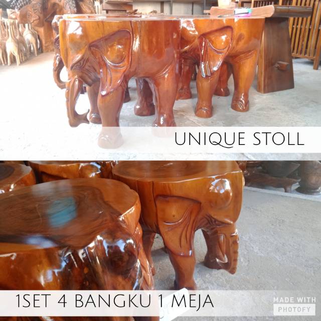 Jual Kursi Bangku Unik Motif Patung Gajah Kayu Jati Solid Unique Stoll