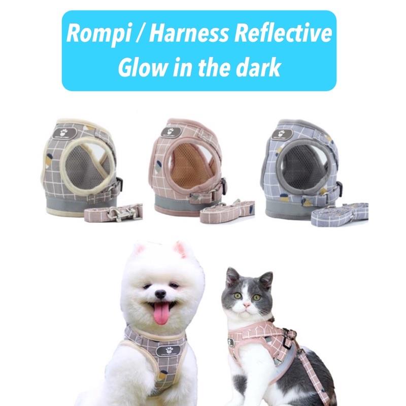 Rompi Harness Modis Mesh Lembut dengan Tali Pengikat Reflektif untuk Anjing / Kucing Kecil - Harness Anjing Kucing - ROMPI REFLECTIVE Glow In The Dark