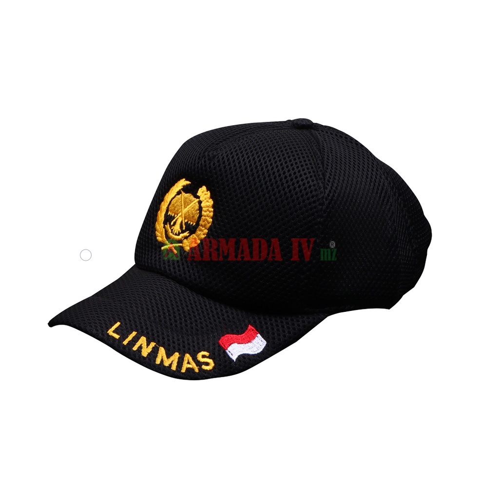 Topi Jaring Logo LINMAS Hitam Merah Putih