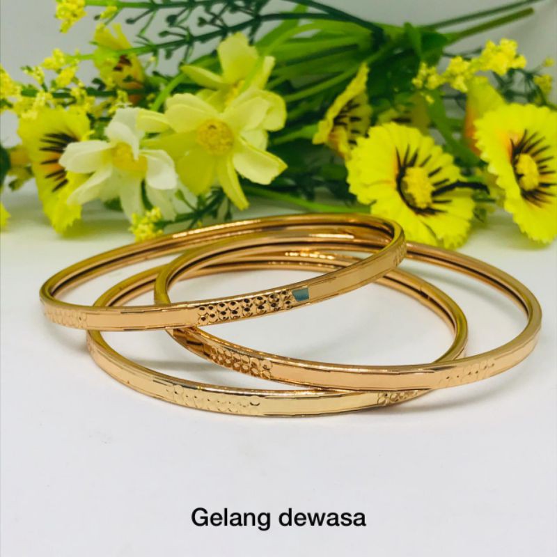 Terbaru Gelang tangan kolong titanium wanita dewasa 3pcs lapis emas 22k anti karat