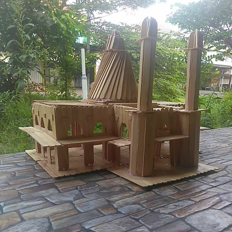 miniatur masjid menara kudus dari stik es krim (serambi / bangunan depan)