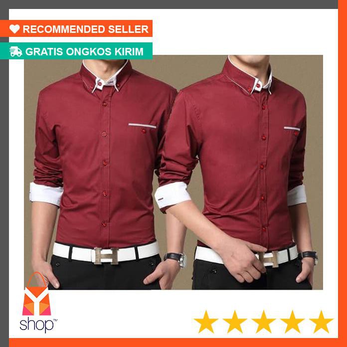 DISKON BESAR  Mr Maroon OT Kemeja Pria katun stretch