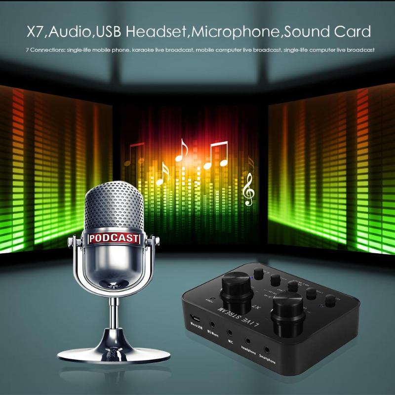 ALLOYSEED Audio USB External Soundcard Live Broadcast Microphone Headset X7 HITAM