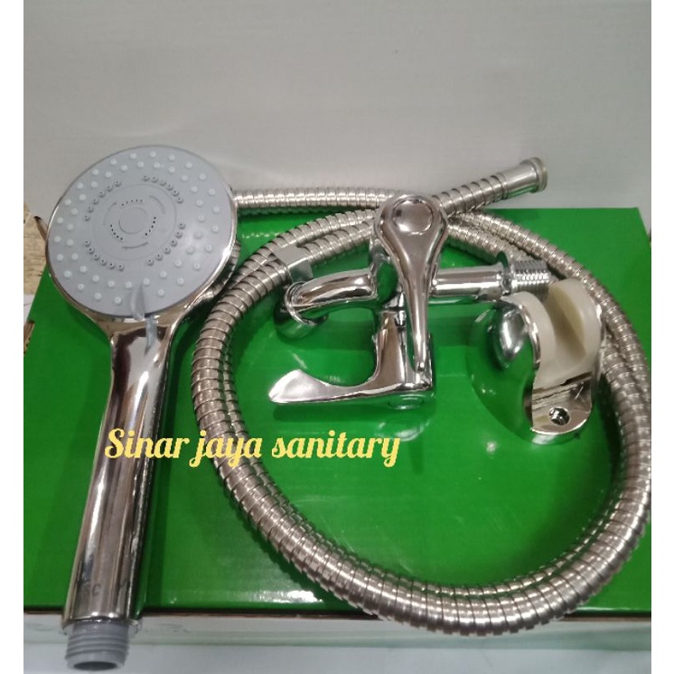 Paket hand shower set murah / hand shower paket komplit + kran cabang stainless