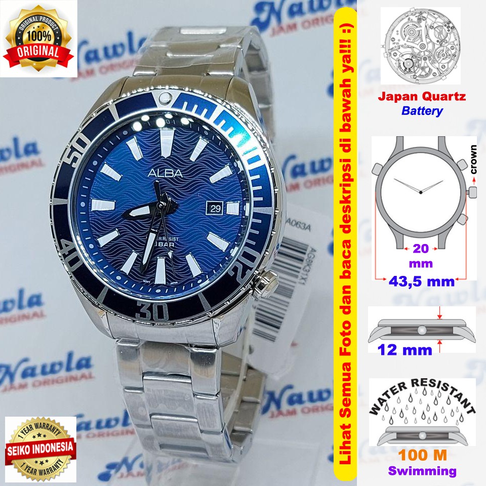 Alba Quartz AG8K31X1 Samurai Blue Dial - Jam Tangan Pria AG8K31