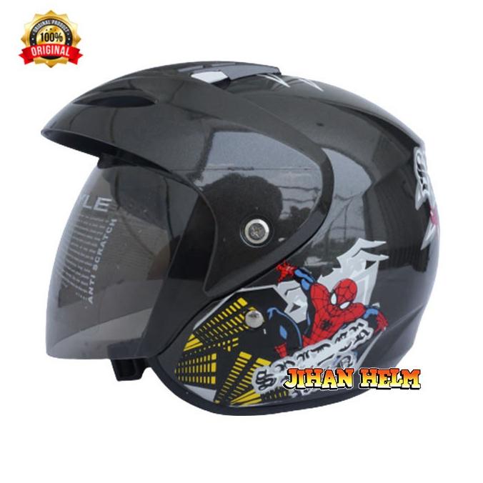 Helm / Helm Anak / Helm JM Junior Spiderman Grey Terbaru