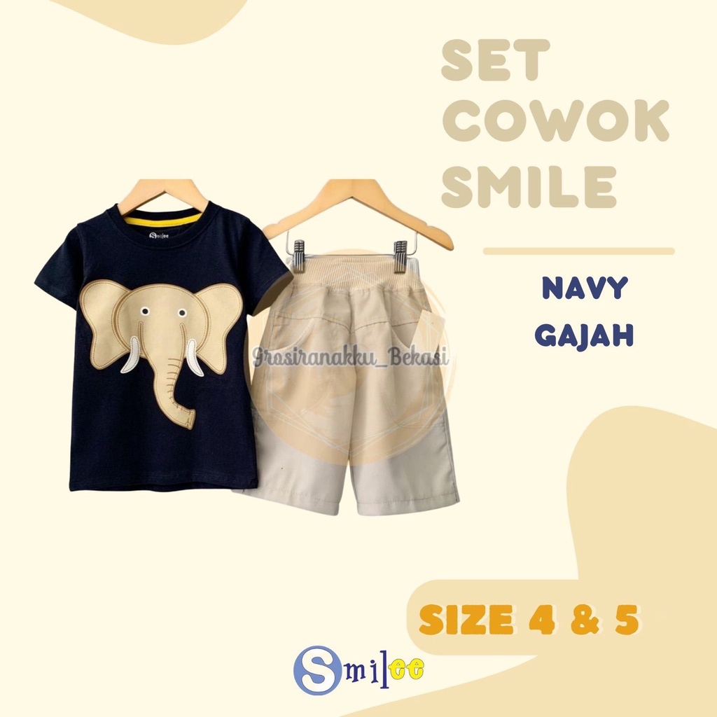 Setelan Anak Cowo Biru Navy Gajah Size 4-5Tahun Murah