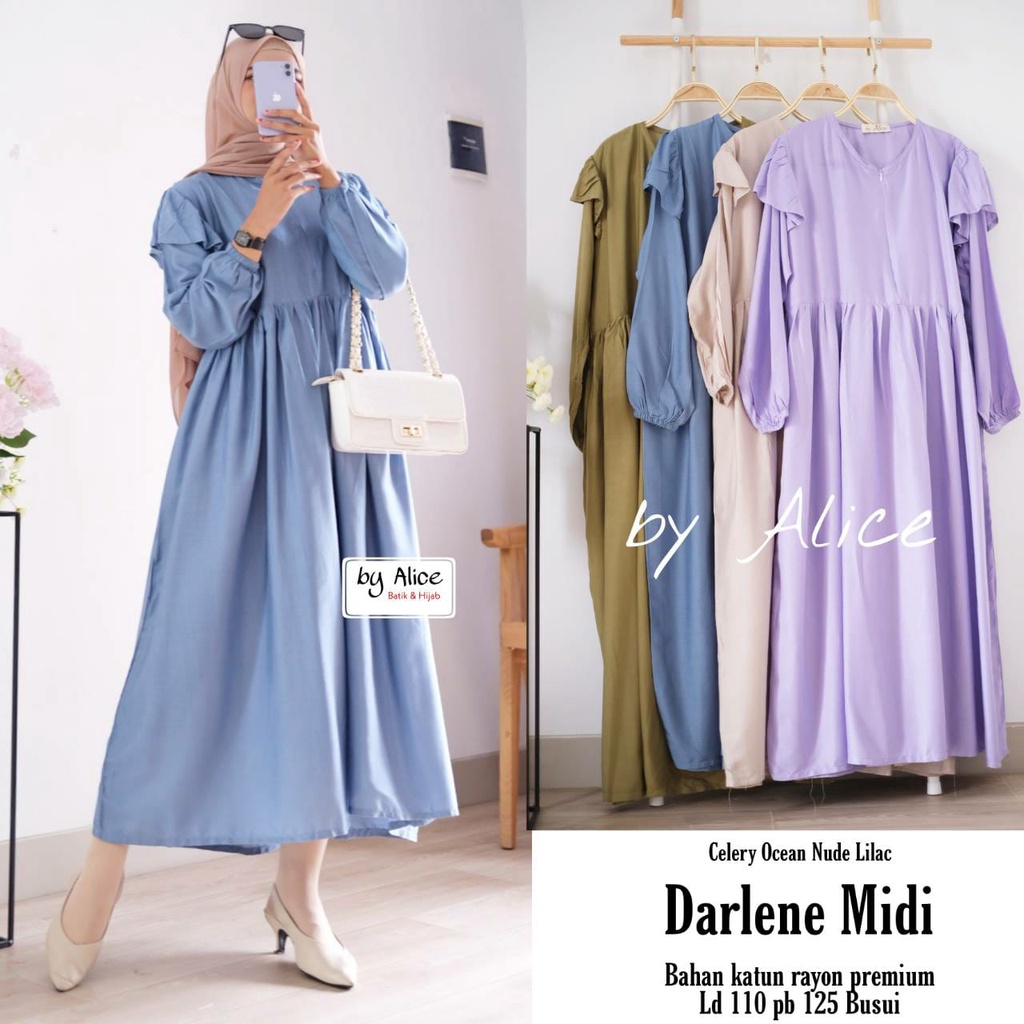 DARLENE DRESS / 17.7 / BAHAN RAYON HQ / LD 110 / PB 125 / BUSUI / MIDI / ALLSIZE / ALICE