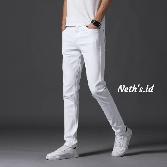 Neth's Celana Panjang Jeans Putih Pria / Celana Panjang Jeans Putih Cowok