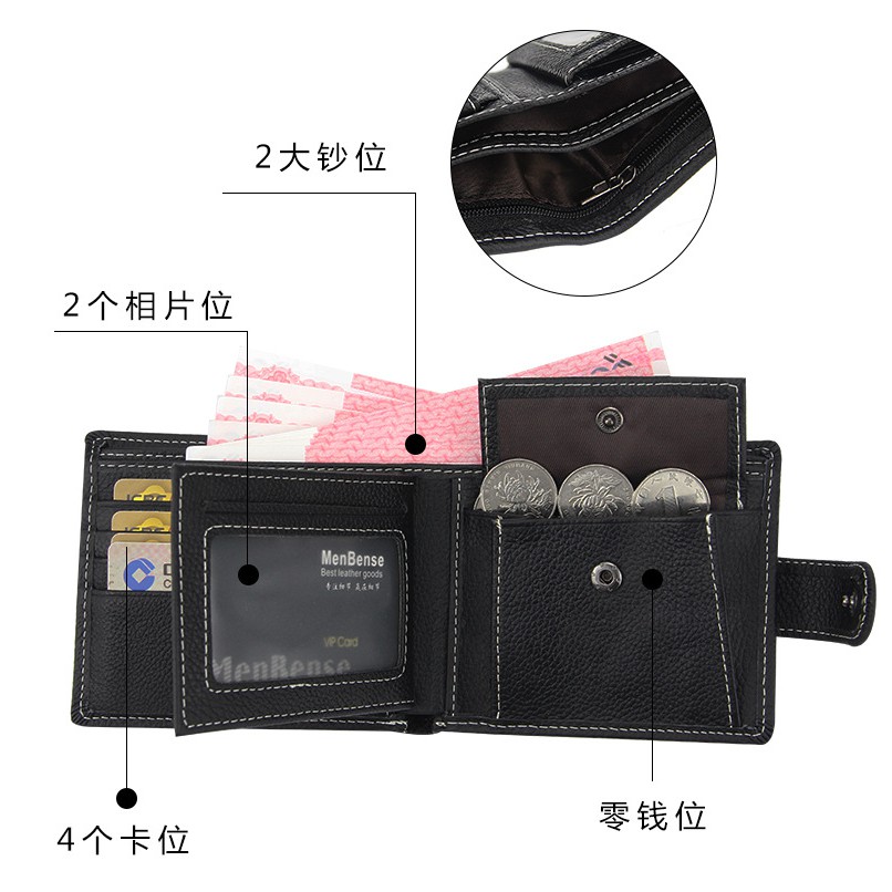 [Original] Men Bense Dompet Lipat Kancing Kulit Sapi Pria Men's Wallet Genuine Leather Import