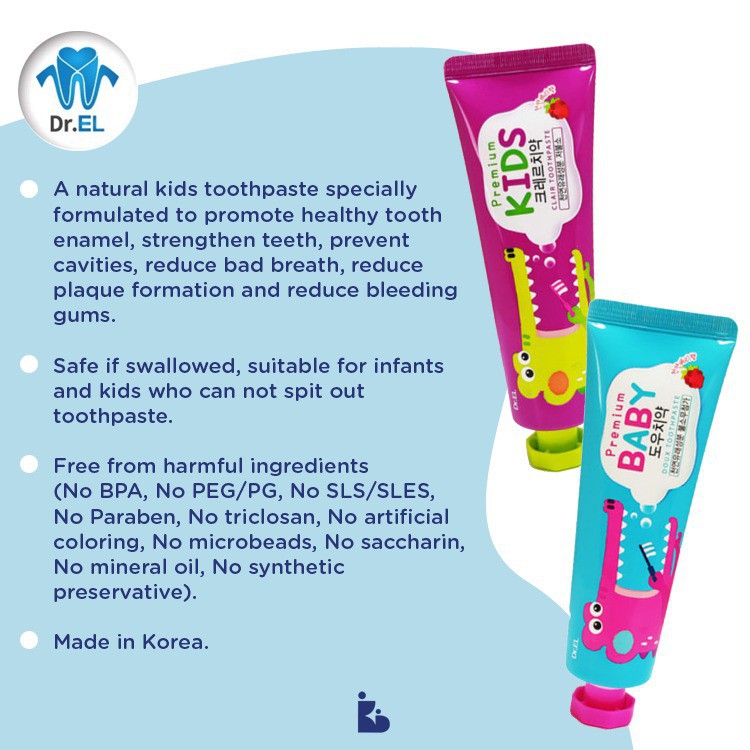 Dr.EL Premium Toothpaste (MADE IN KOREA)/ PASTA GIGI ANAK/BAYI / dr el toothpaste