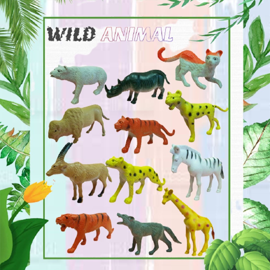 Sekawanmart Mainan Anak Wild Animal 12 pcs Kantong / Mainan Anak Hewan Hewan (588A)