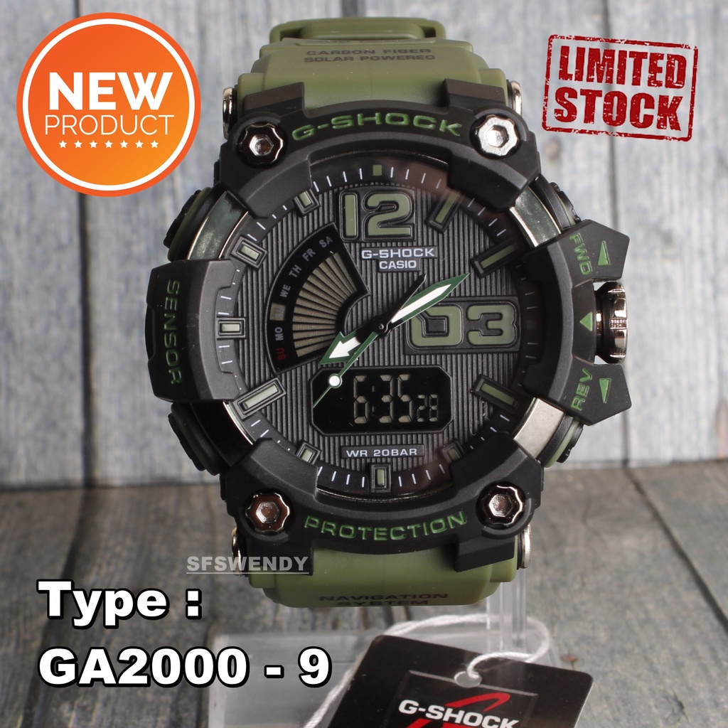 PRODUK TERLARIS !!! Jam tangan pria G Shock GA-2000 Hijau hitam cream army digital dual time anti air sporty