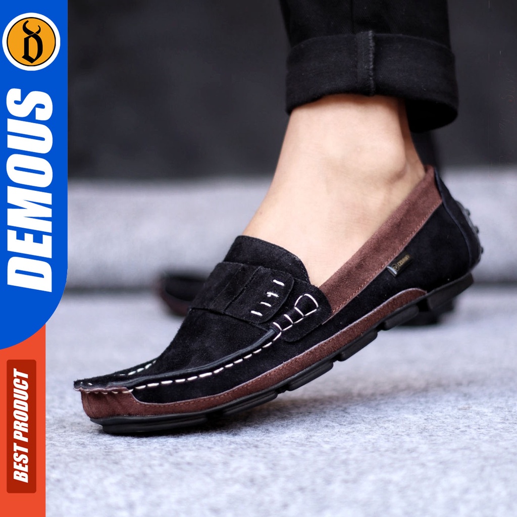 Sepatu Slip On Pria Sepatu Casual Pria Kulit Suede Kerja Kantor Kuliah Kondangan Sepatu Slop Pria Sepatu Hitam Pria DEMOUS AHARON