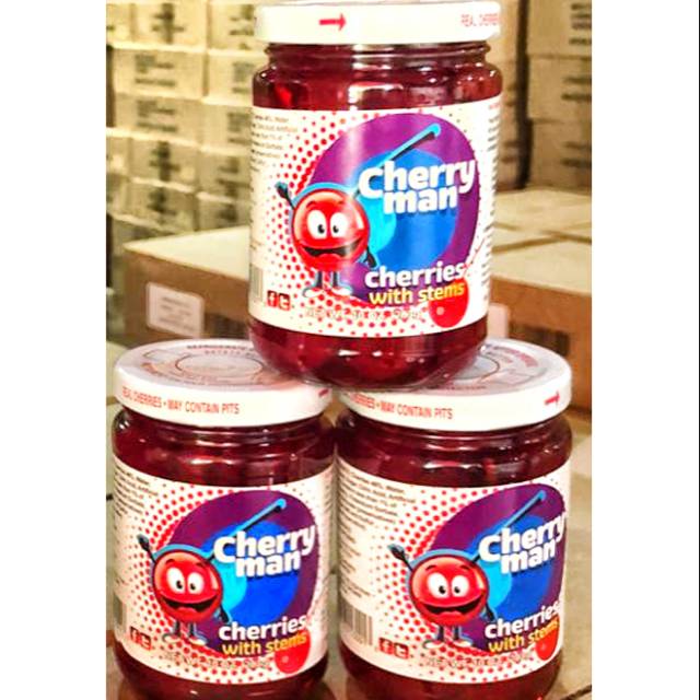 Cherryman Cherry Man Maraschino Red Cherries with Stem 283gr. Cherry Tangkai