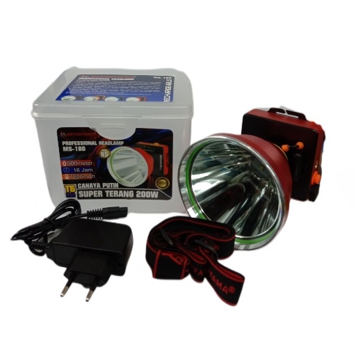 Senter Kepala 200W MS-180 T6 LED Headlamp / Lampu Senter Kepala Siper Terang 200Watt Baterai 7200mAh Tahan 16 Jam Jarak Cahaya 500 Meter