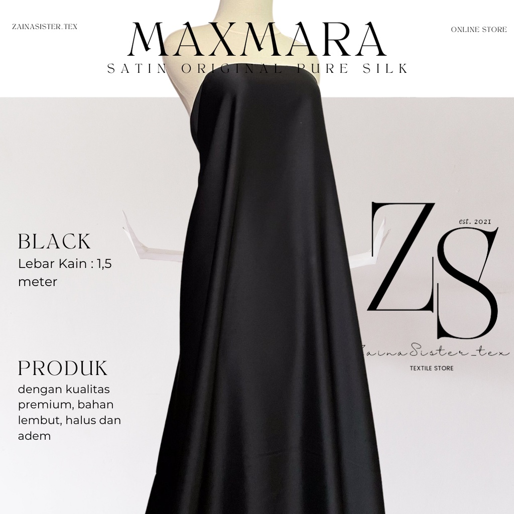 Bahan Satin Maxmara Silk Lux Premium Meteran Mewah Warna Hitam