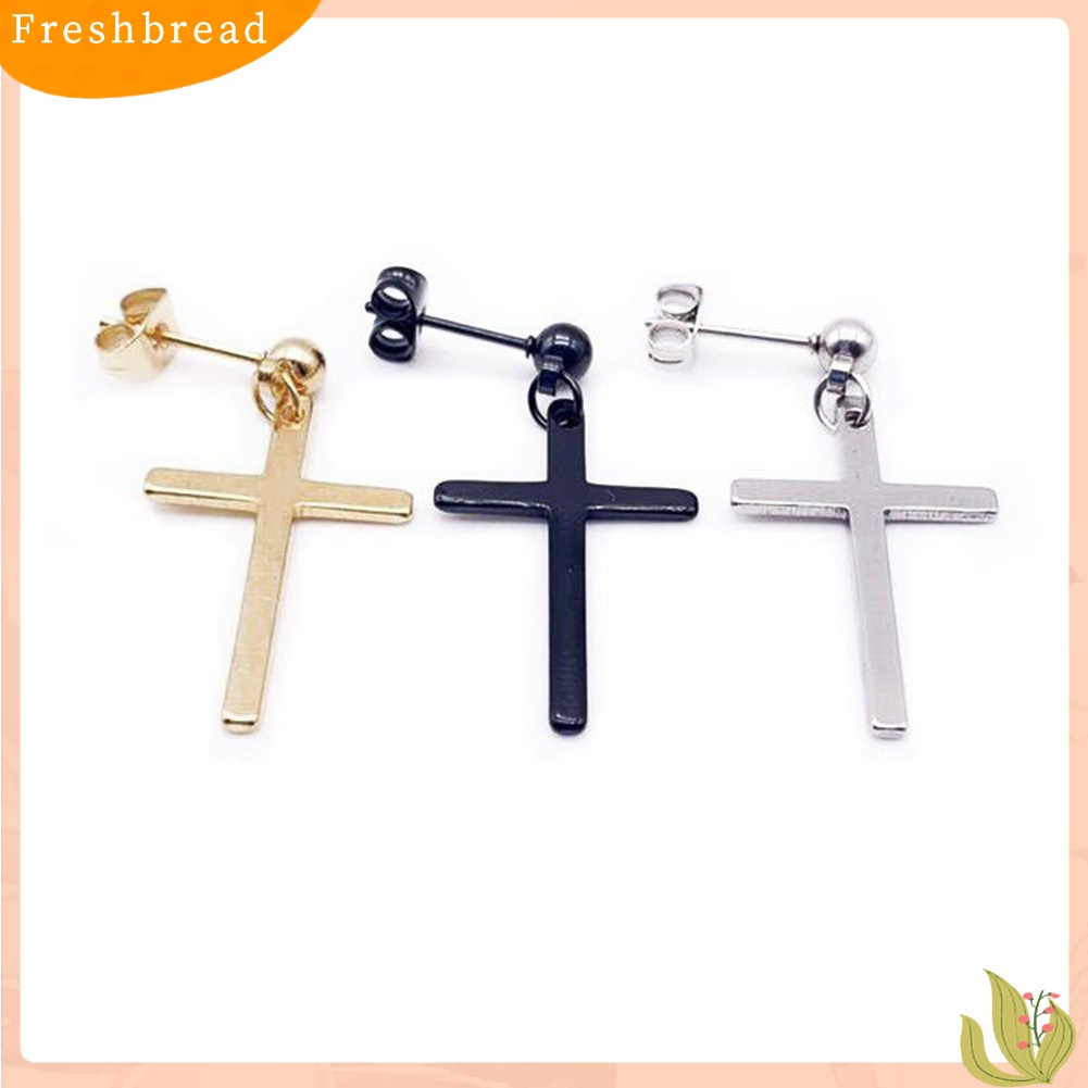 【 Fresh 】 1Pc Anting Tusuk Model Salib Bahan Stainless Steel Gaya Punk untuk Pria / Wanita