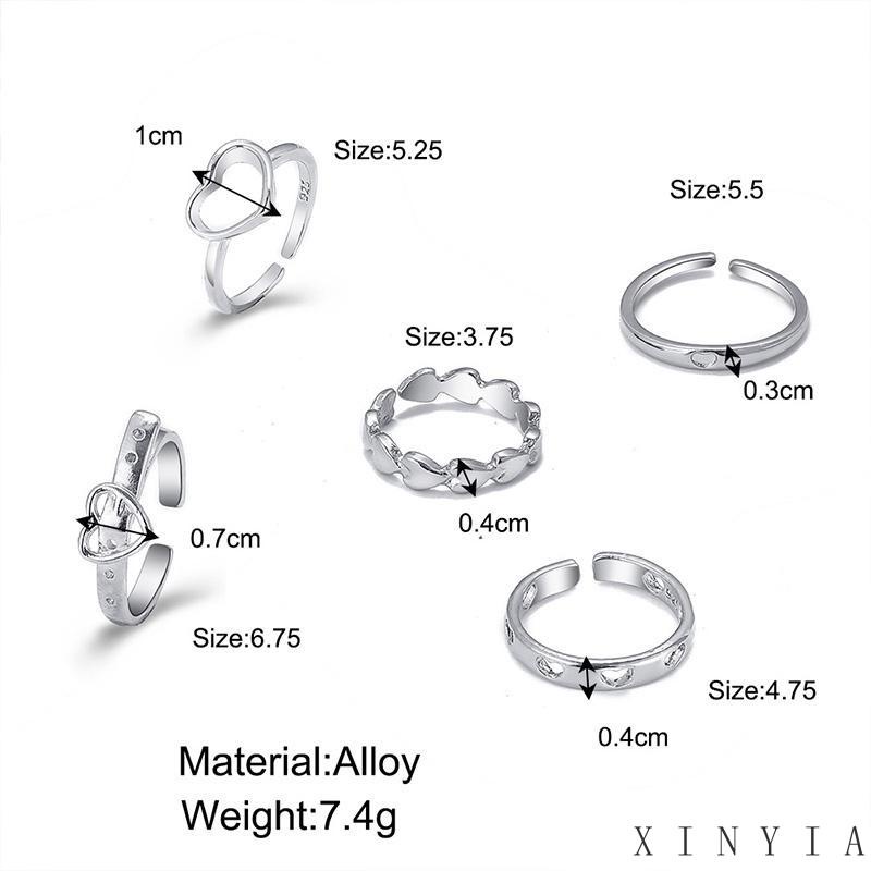 Set Cincin Desain Kupu-Kupu Smiley Hati Kotak-Kotak Aksen Mutiara Warna Emas Perak Gaya Punk