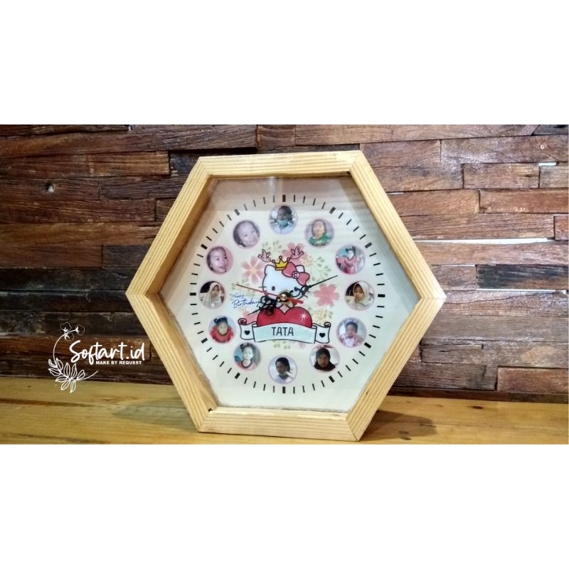 Pigura Kayu 3d hexagonal Diameter 45 cm