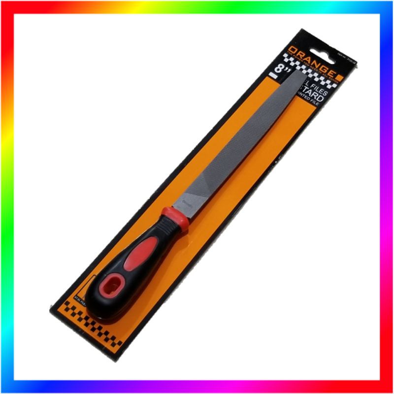 Orange Kikir Besi Lurus Plat 8&quot; (200 mm) + Gagang Karet