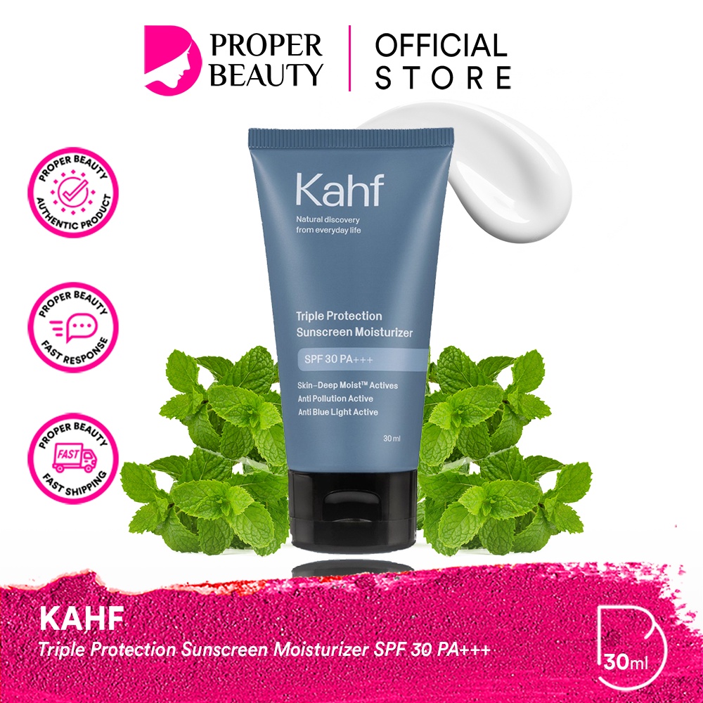 KAHF Triple Protection Sunscreen Moisturizer SPF 30 PA+++ Indonesia / Sunblock Wajah Pria 30ml / Suncare Sunblok UV Shield Tabir Surya Pelembab / Skincare Sun Care Face Wash Scrub Serum Cream Mask / Hair Body Eau De Toilette Deodorant Man Cowok Paket Set