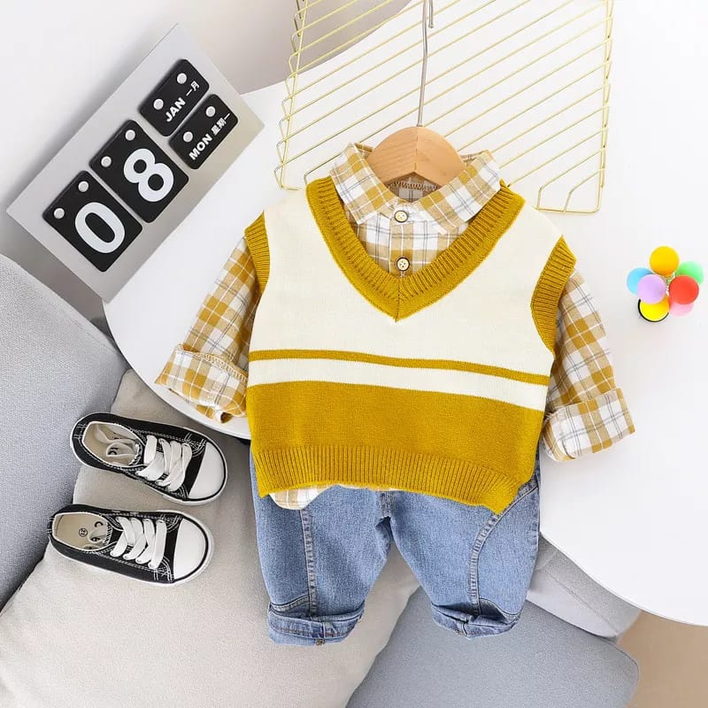 Babylovanta - Setelan anak laki laki panjang Motif VEST YELLOW 3in1 /Baju keren 0-5 Tahun/Baju baby impor premium