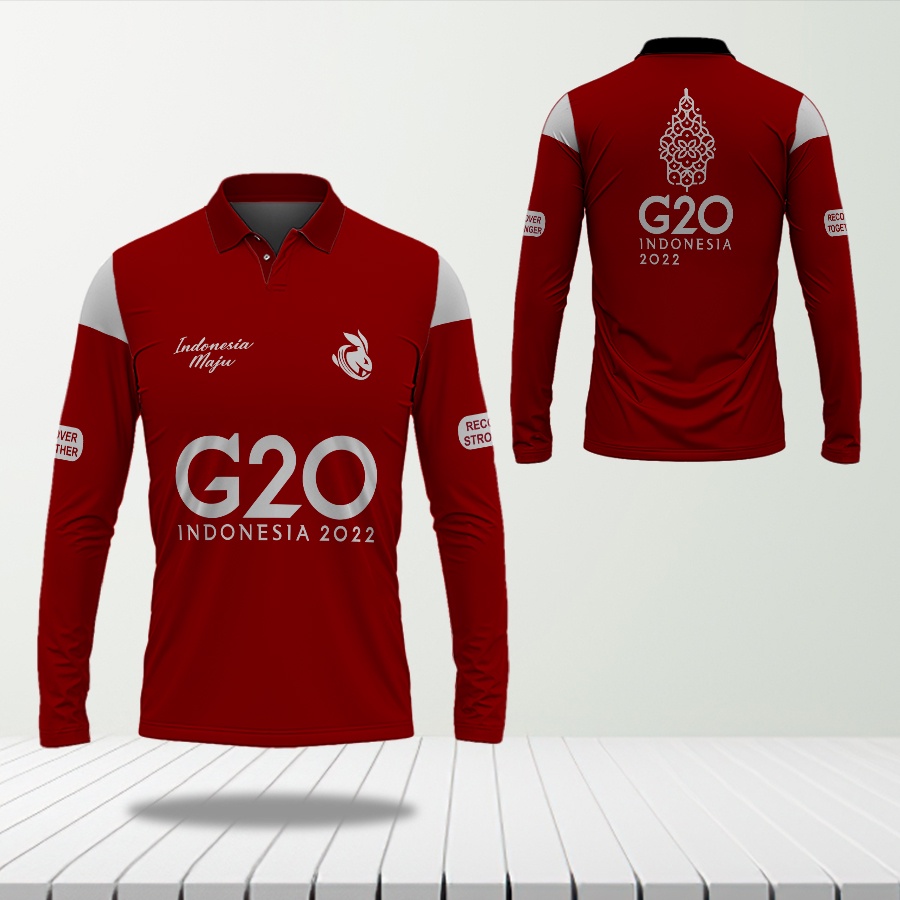 [Riashop] Polo Shirt G20 Lengan Panjang | Kaos Kerah G20 Indonesia Memimpin