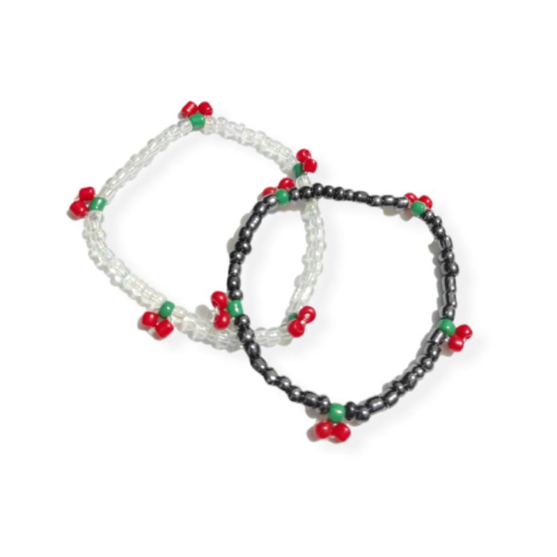 Gelang Cherry Beads Bohemian Bracelet Mote Buah Cherry Elastis Boho Style