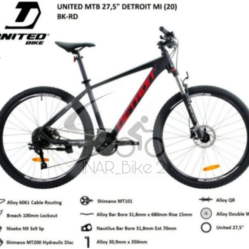 Sepeda Gunung 27,5Inch Mtb United Detroit Mi Alloy 3x9Speed