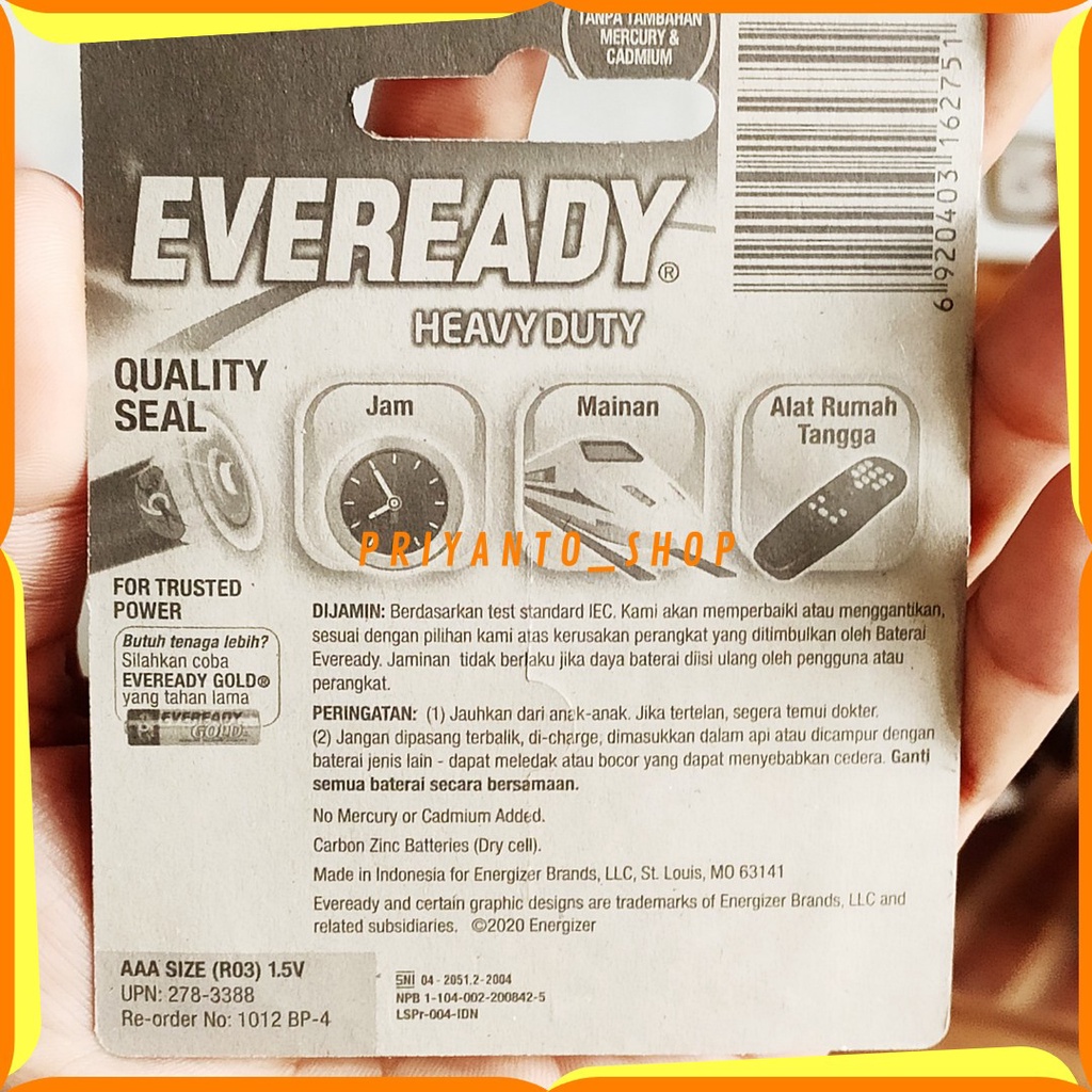 MANTULL BATERAI EVEREADY A3 HEAVY DUTY A3 AAA ASLI ISI 4 TAHAN LAMA ORIGINAL