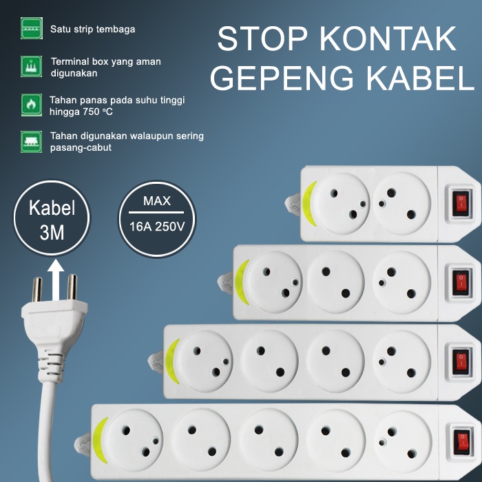 Stop Kontak Kabel 2 3 4 5 Lubang Colokan / Stop Kontak Gepeng + Kabel