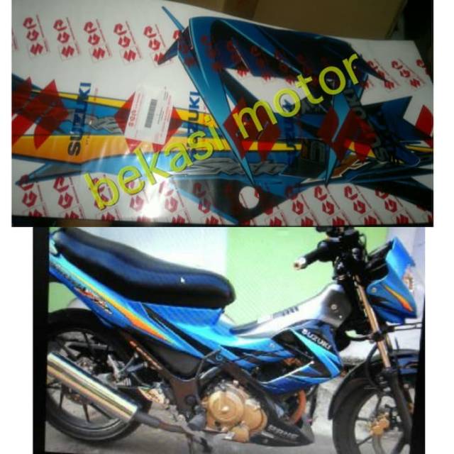 68000-25G01-XJK striping sticker suzuki satria fu 2008 biru hitam original
